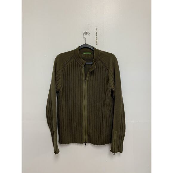 Sevres Sweater Mens 52 Large Full Zip Rib Knit Wool Army Green Italy Designer - Picture 1 of 6